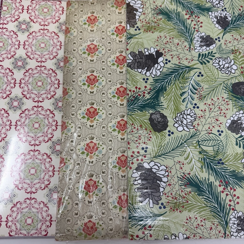 Stampin' Up! Paper DSP 12"x12" Sealed Lot Of 3 Winter Pinecone Wallpaper Floral